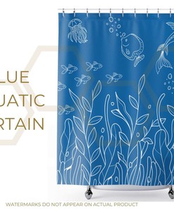Aquatic Life Theme Koi Fish Shower Curtain for Ocean Lovers, Black and Blue Colors