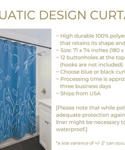 Aquatic Life Theme Koi Fish Shower Curtain for Ocean Lovers, Black and Blue Colors