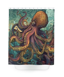 Aquatic Splendor Octopus Sea Creature Shower Curtain, Underwater Bathroom Decor