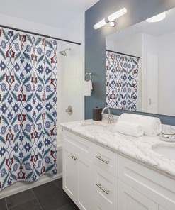Arabesque Blue Green Red White Shower Curtain with Ethnic Boho Pattern