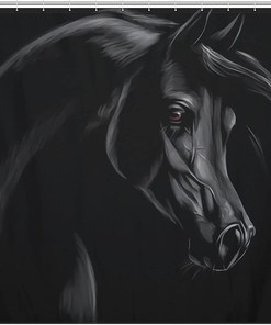 Arabian Horse Shower Curtain In Black, Ideal For Any Equestrian Enthusiast'S Bathroom Decor