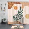 Arched Green Leaf Mid Century Shower Curtain With Abstract Sun Design For Bathroom Decor