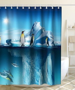 Arctic Penguin Fabric Shower Curtain for Kids Bathroom Decor