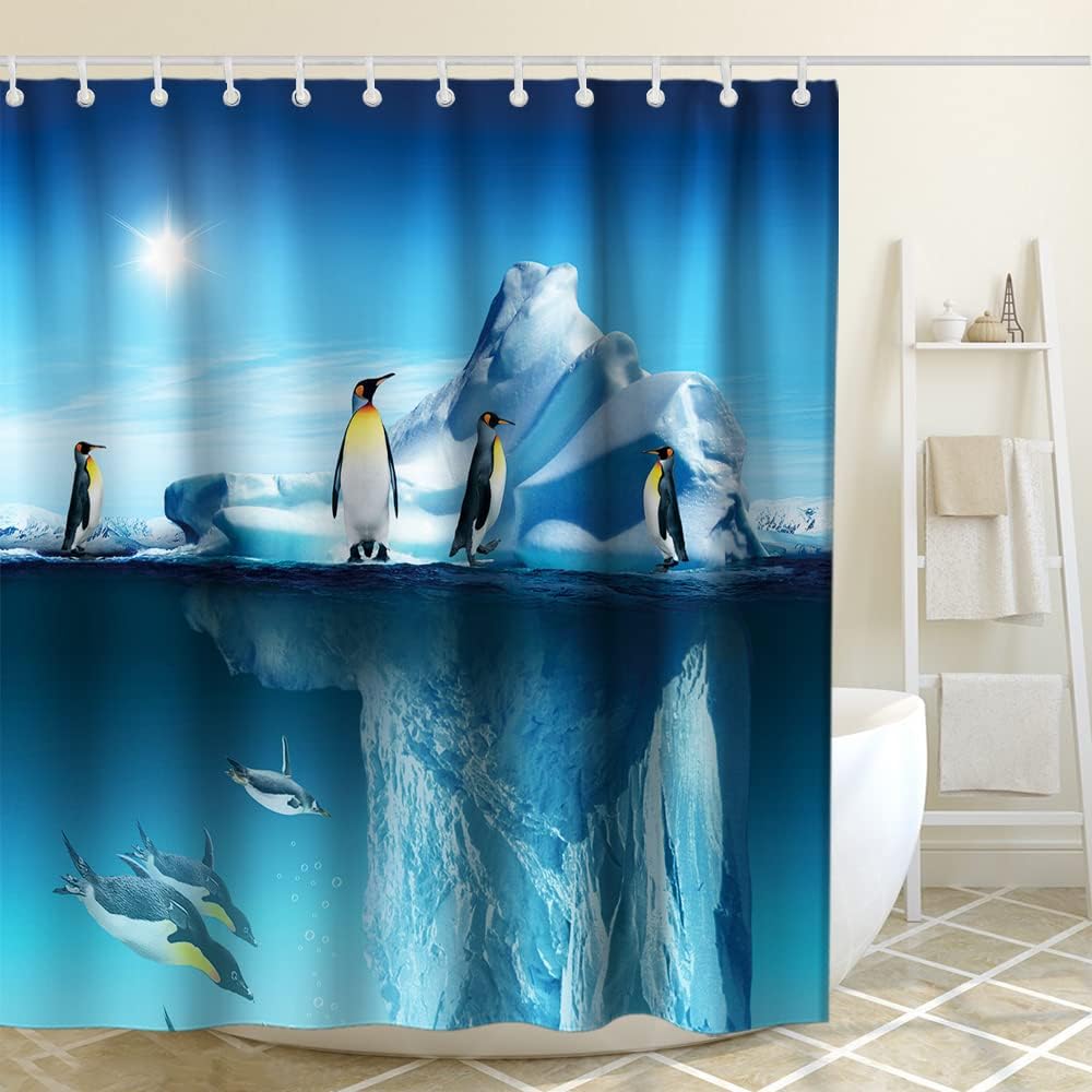 Arctic Penguin Fabric Shower Curtain for Kids Bathroom Decor
