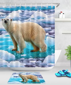 Arctic Polar Bear Shower CurtainIce Ground Bathroom Decor