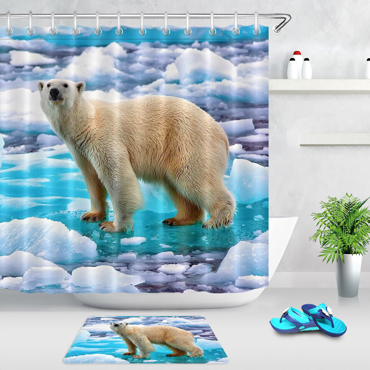 Arctic Polar Bear Shower CurtainIce Ground Bathroom Decor