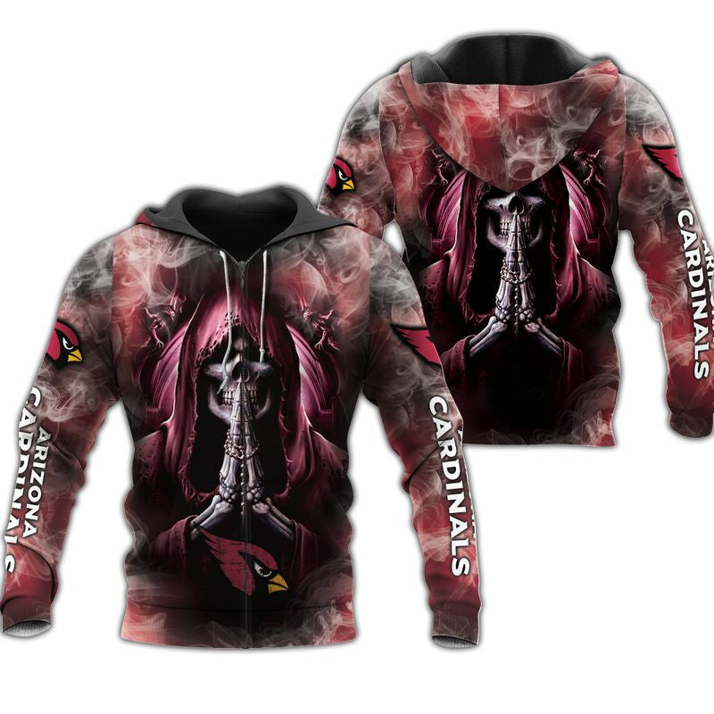 Arizona Cardinals Skull Hoodie 3D All Over Print Smoke Gifts For Fans