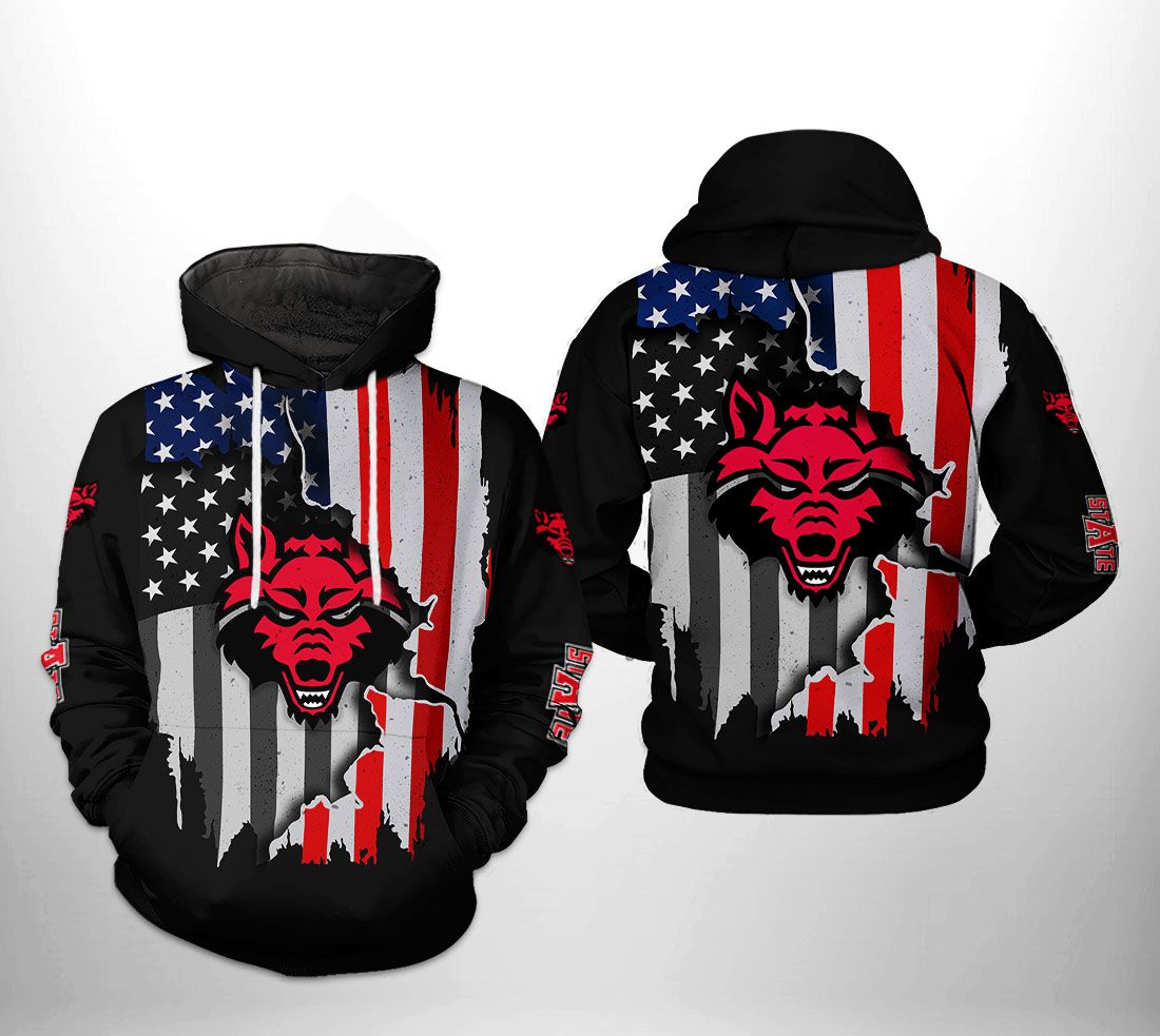 Arkansas State Red Wolves 3D Us Flag All Over Print Hoodie - Zip-Up Style
