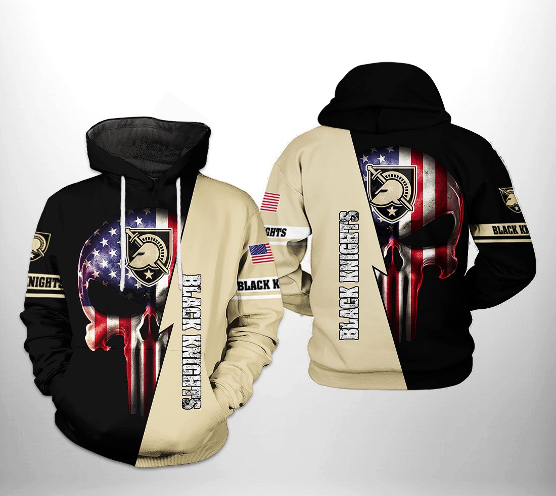 Army Black Knights 3D Us Flag Skull All Over Print Hoodie - Zip-Up Style