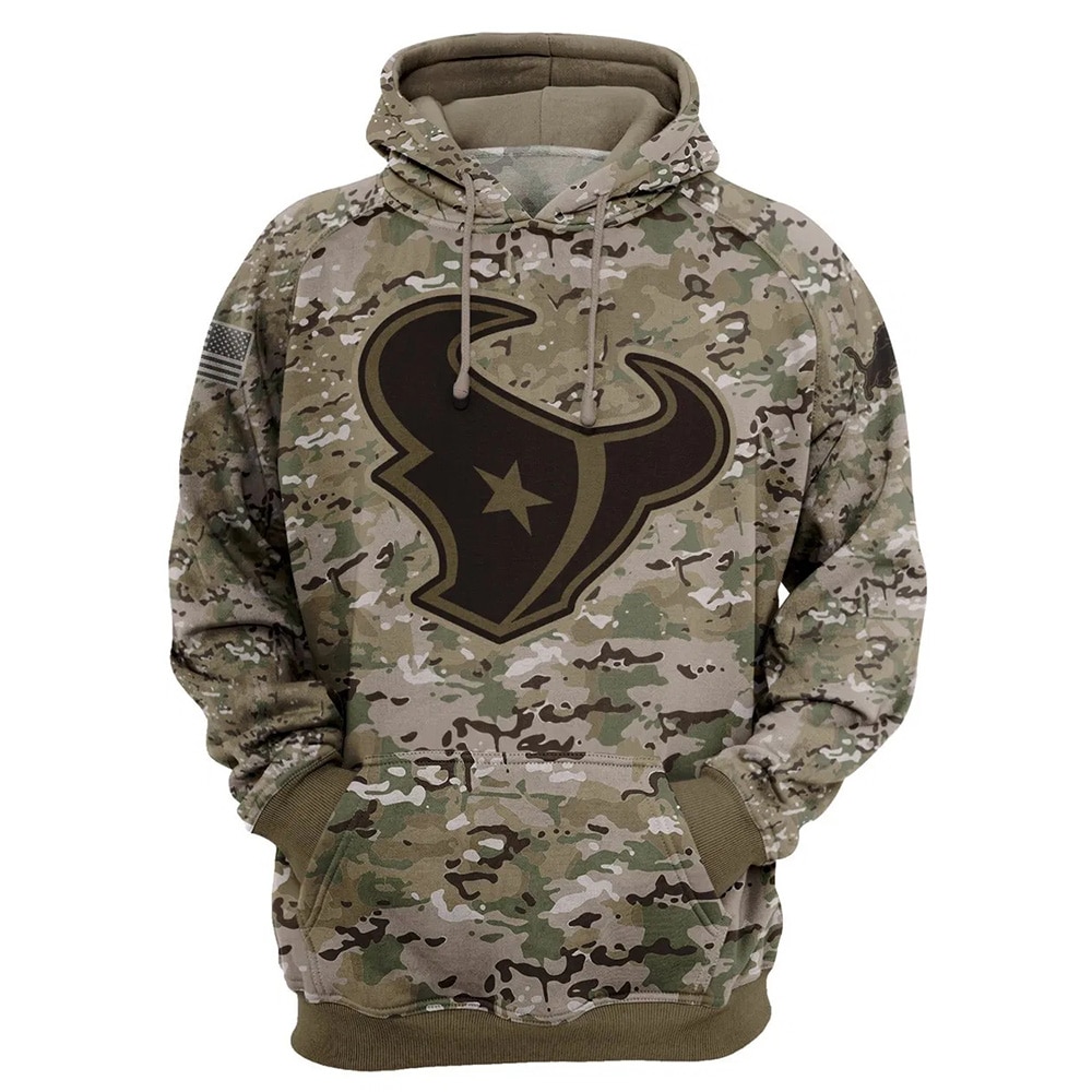 Army Graphic Houston Texans Hoodie With All Over Print And Zip Pullover, Ideal For Fans