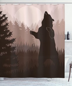 Army Green Pale Peach Jungle Woodland At Dark Night Illustration Nature Shower Curtain