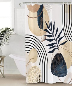 Art Abstract Tropical Palm Leaf Shower Curtain, Geometric Bathroom Decor