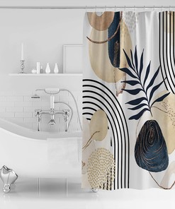 Art Abstract Tropical Palm Leaf Shower Curtain, Geometric Bathroom Decor