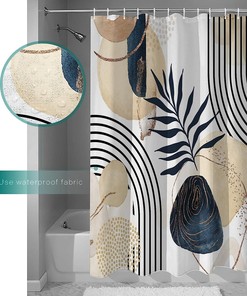 Art Abstract Tropical Palm Leaf Shower Curtain, Geometric Bathroom Decor