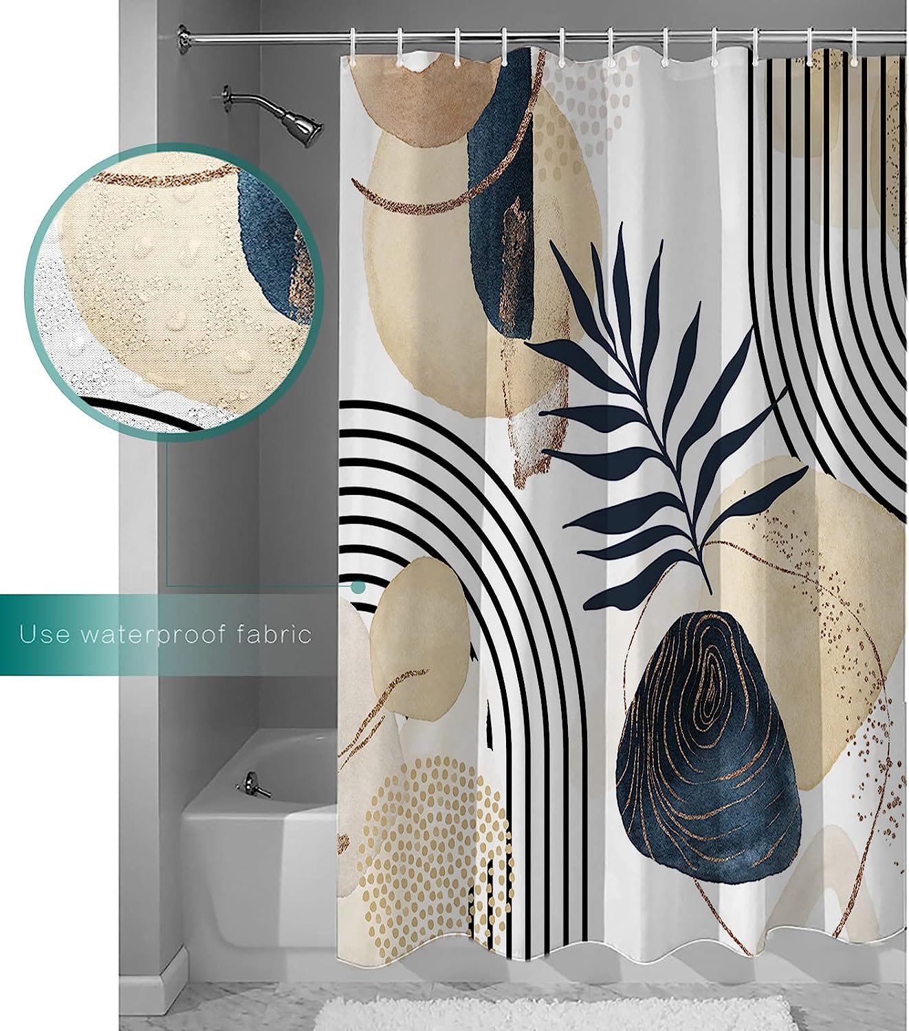 Art Abstract Tropical Palm Leaf Shower Curtain, Geometric Bathroom Decor