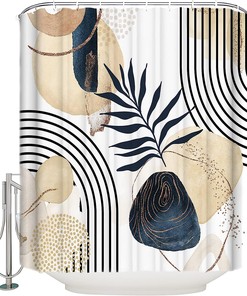 Art Abstract Tropical Palm Leaf Shower Curtain, Geometric Bathroom Decor
