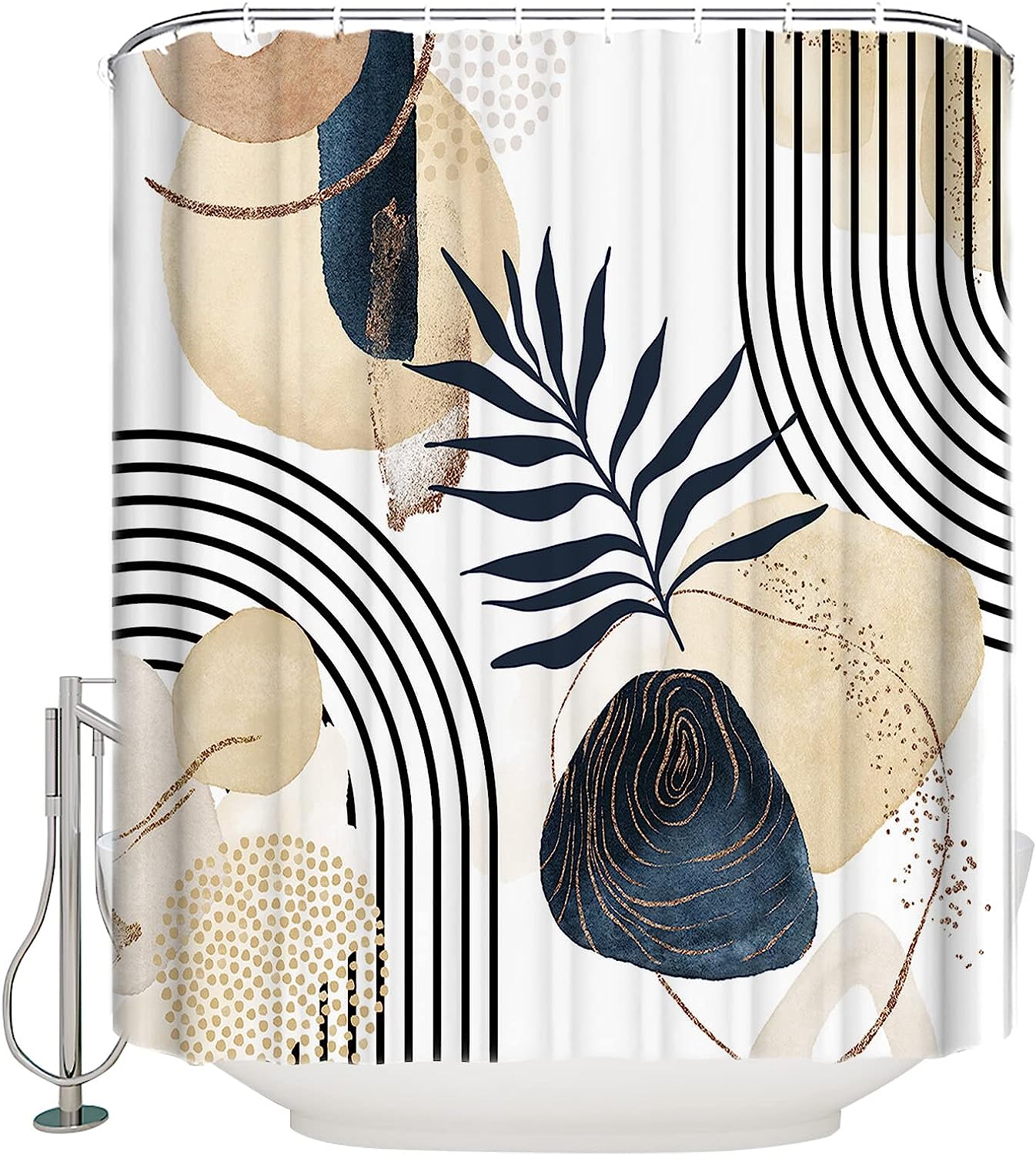 Art Abstract Tropical Palm Leaf Shower Curtain, Geometric Bathroom Decor