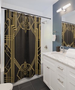 Art Deco Black And Gold Geometric Shower Curtain, Great Gatsby Style For Modern Bathrooms