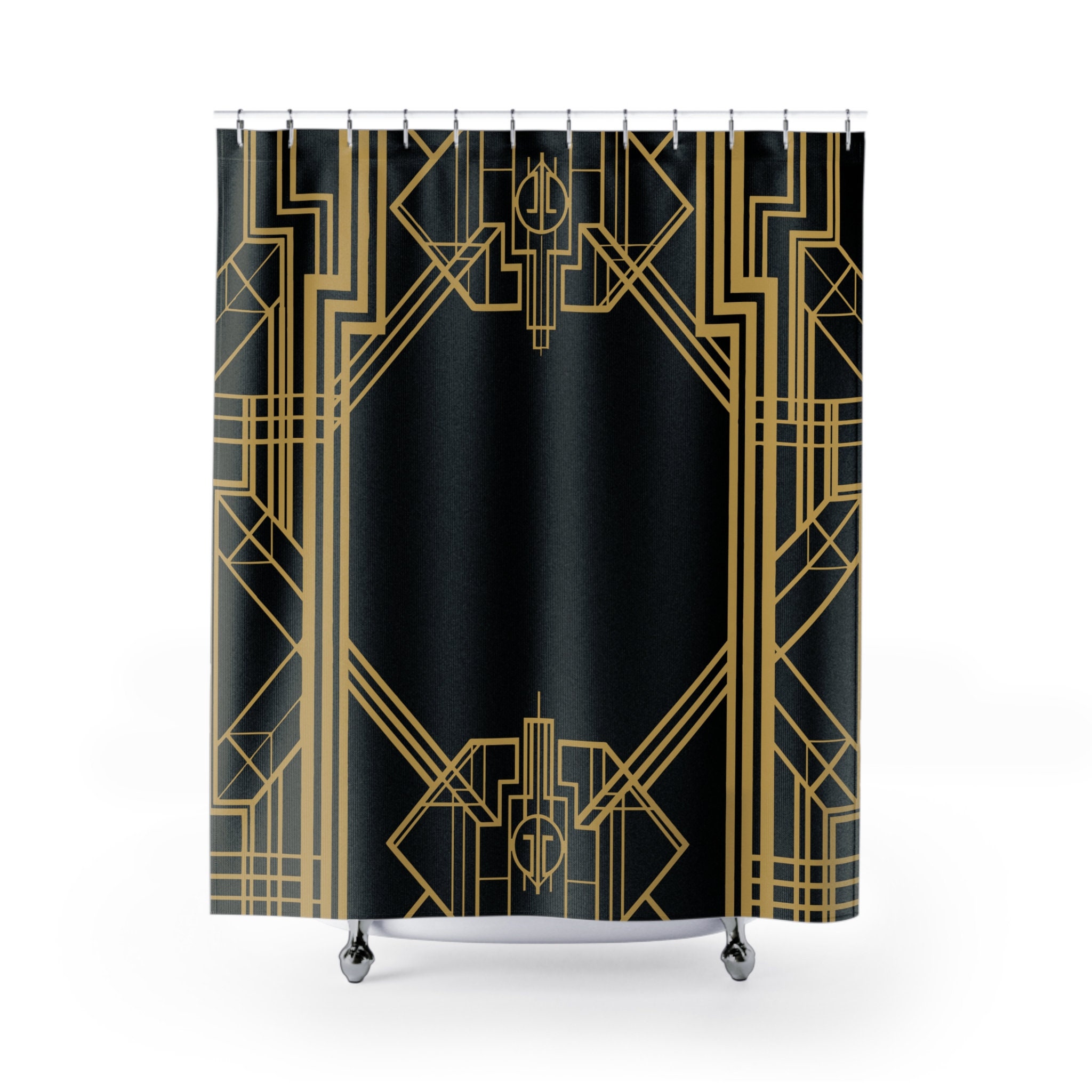 Art Deco Black And Gold Geometric Shower Curtain, Great Gatsby Style For Modern Bathrooms - Image 2