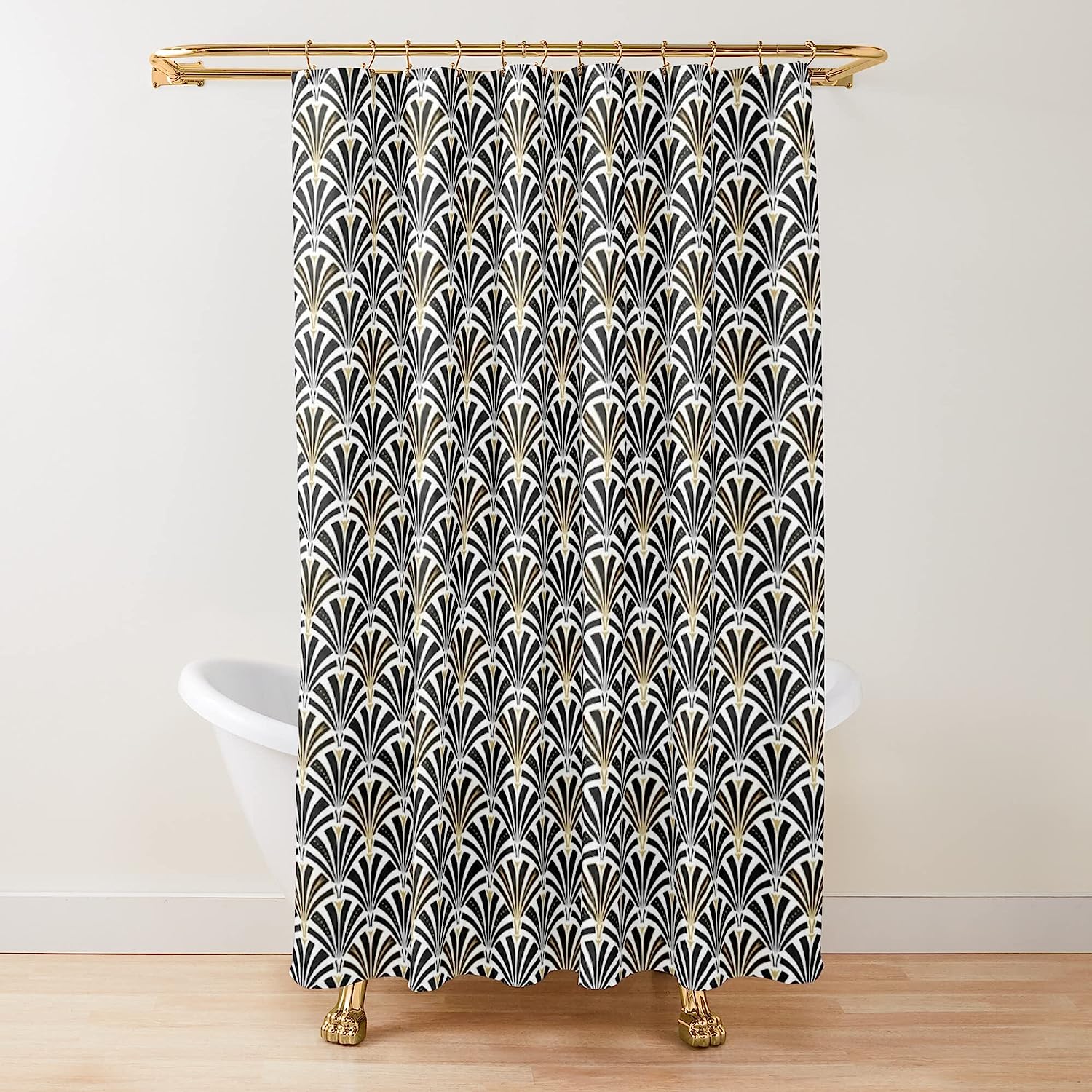 Art Deco Fan Pattern Shower Curtain - Geometric Classic Design Home Bathroom Decorations