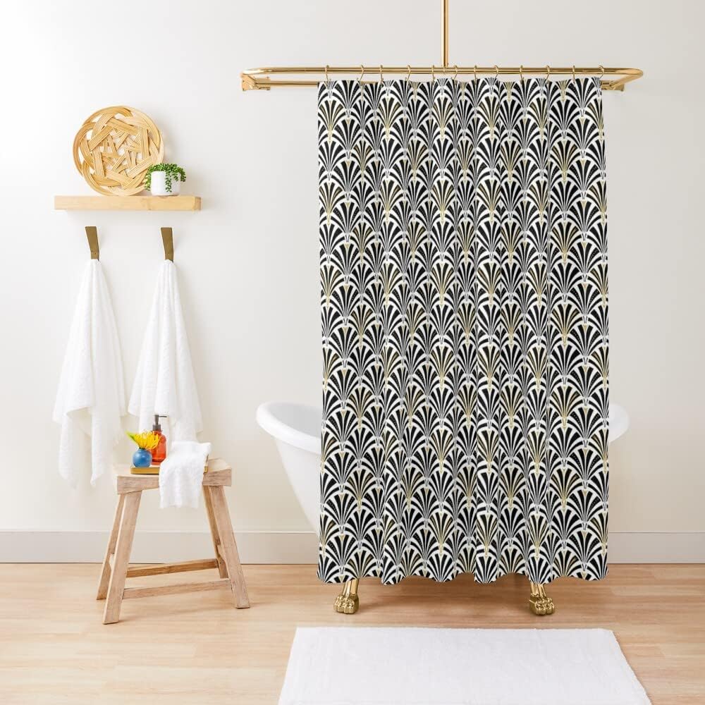 Art Deco Fan Pattern Shower Curtain - Geometric Classic Design Home Bathroom Decorations - Image 2