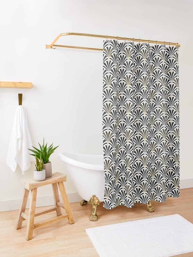 Art Deco Fan Pattern Shower Curtain - Geometric Classic Design Home Bathroom Decorations - Image 3