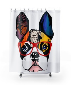 Art Deco Inspired Boston Terrier Print Shower Curtain For A Retro And Trendy Bathroom