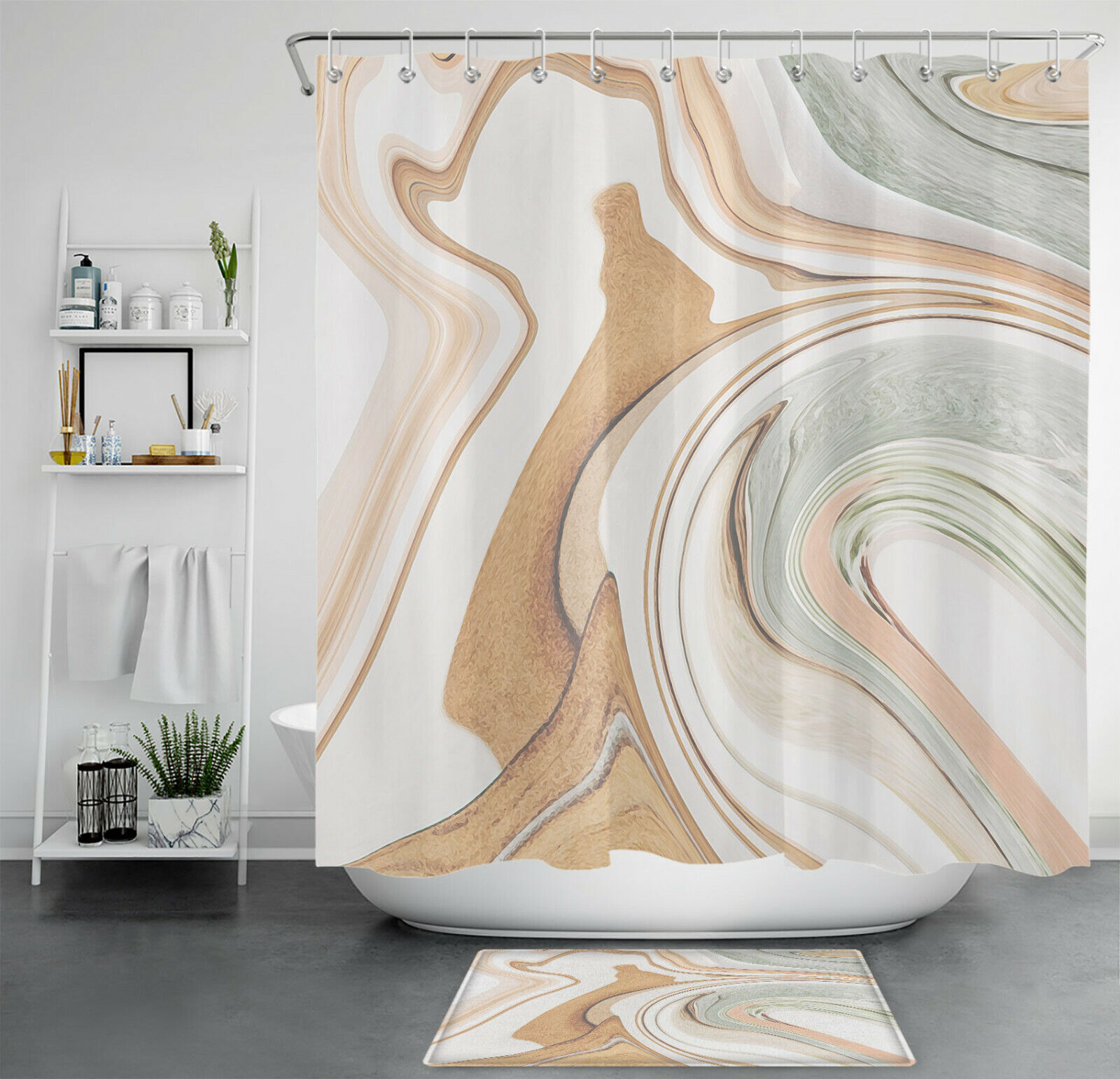 Art Deco Marble Shower Curtain - Geometric Bathroom Decor