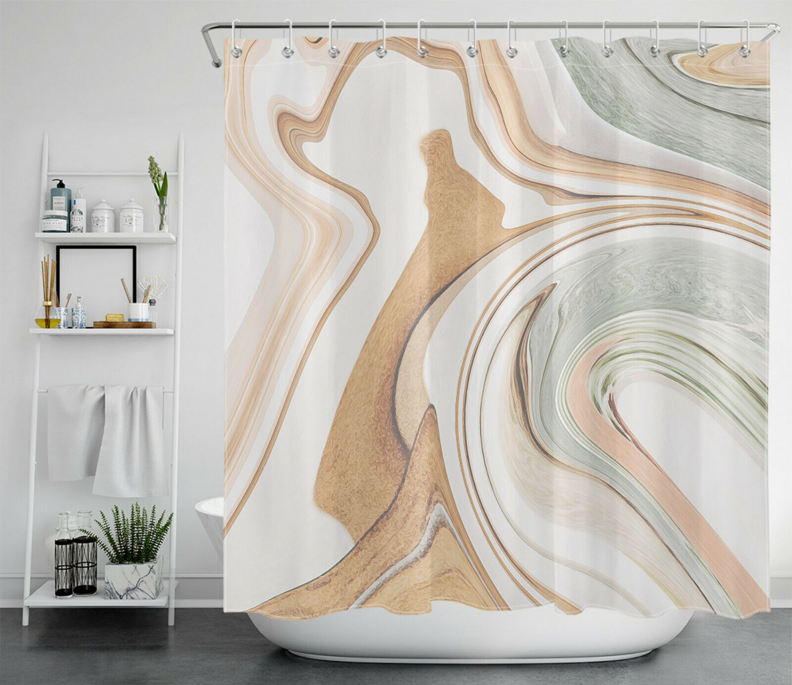 Art Deco Marble Shower Curtain - Geometric Bathroom Decor - Image 2