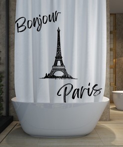 Art Deco Paris Shower Curtain with Eiffel Tower, Perfect for Housewarming Gift and Modern Bath Set 