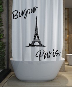 Art Deco Paris Shower Curtain with Eiffel Tower, Perfect for Housewarming Gift and Modern Bath Set