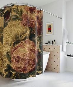 Art Deco Style Shower Curtain In Burgundy, Gold, And Green