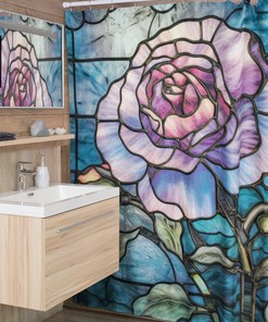 Art Deco Stylized Rose Shower Curtain - York State Flower Stained Glass Elegance