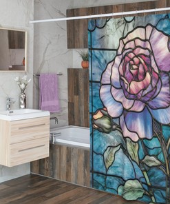 Art Deco Stylized Rose Shower Curtain - York State Flower Stained Glass Elegance