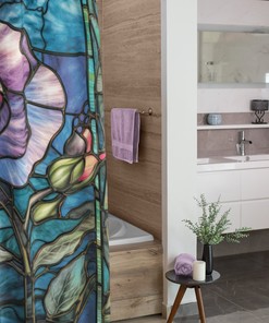 Art Deco Stylized Rose Shower Curtain - York State Flower Stained Glass Elegance