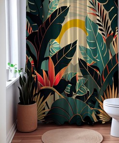 Art Deco Tropical Print Shower Curtain For A Chic Bathroom Housewarming Gift