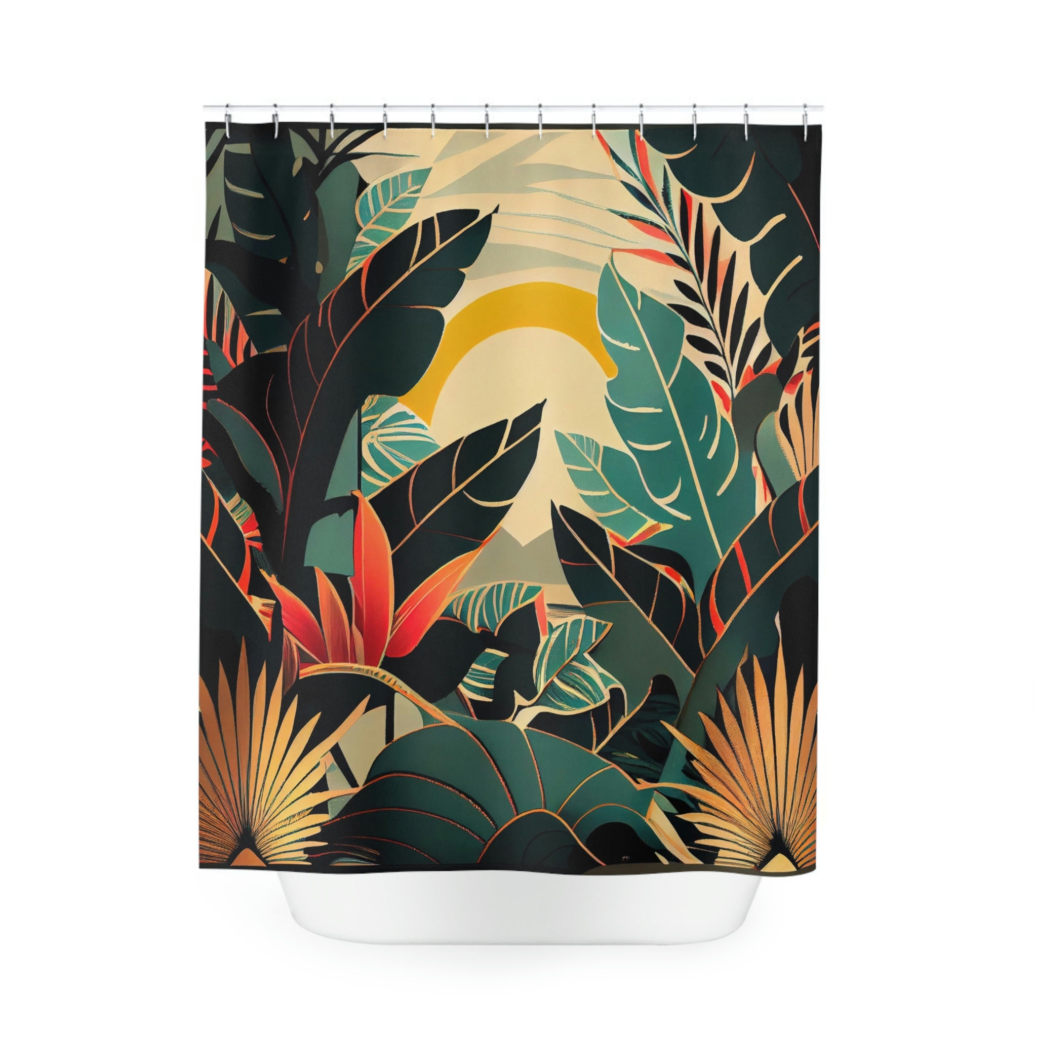 Art Deco Tropical Print Shower Curtain For A Chic Bathroom Housewarming Gift - Image 3