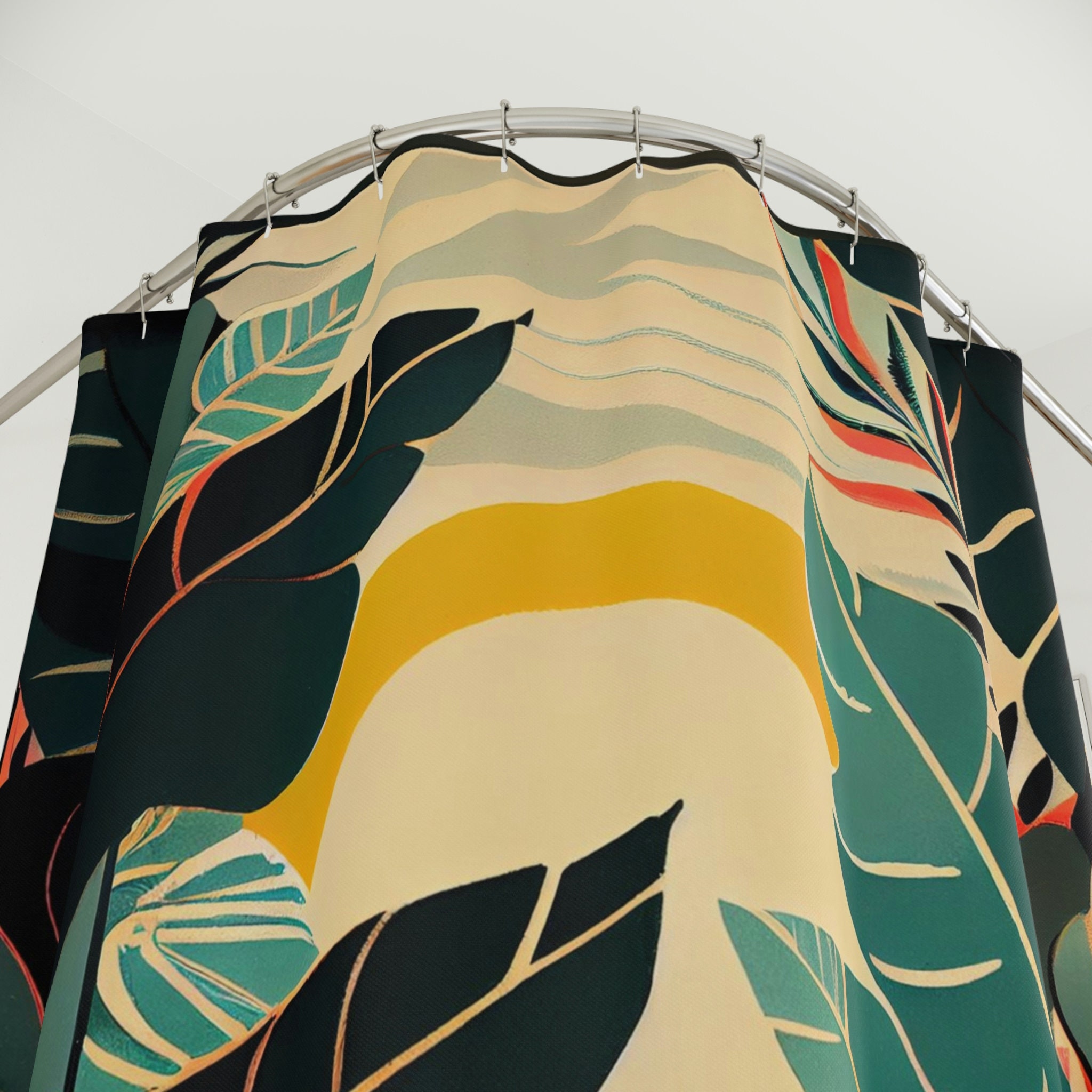 Art Deco Tropical Print Shower Curtain For A Chic Bathroom Housewarming Gift - Image 4