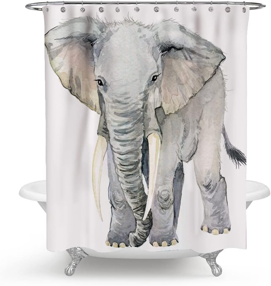 Art Elephant Watercolor Elephant Gray Shower Curtain for Bathroom Decor
