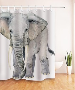 Art Elephant Watercolor Elephant Gray Shower Curtain for Bathroom Decor