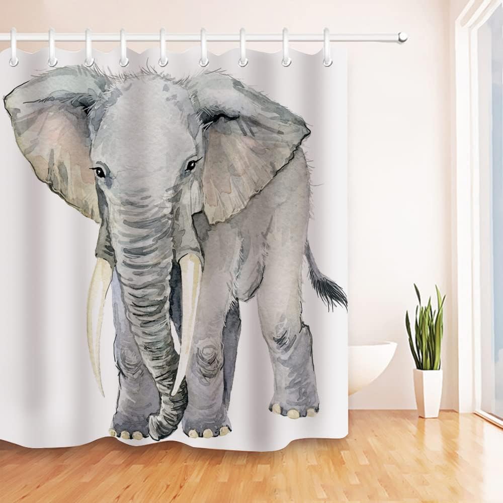 Art Elephant Watercolor Elephant Gray Shower Curtain for Bathroom Decor