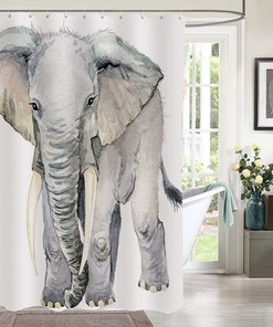 Art Elephant Watercolor Elephant Gray Shower Curtain for Bathroom Decor