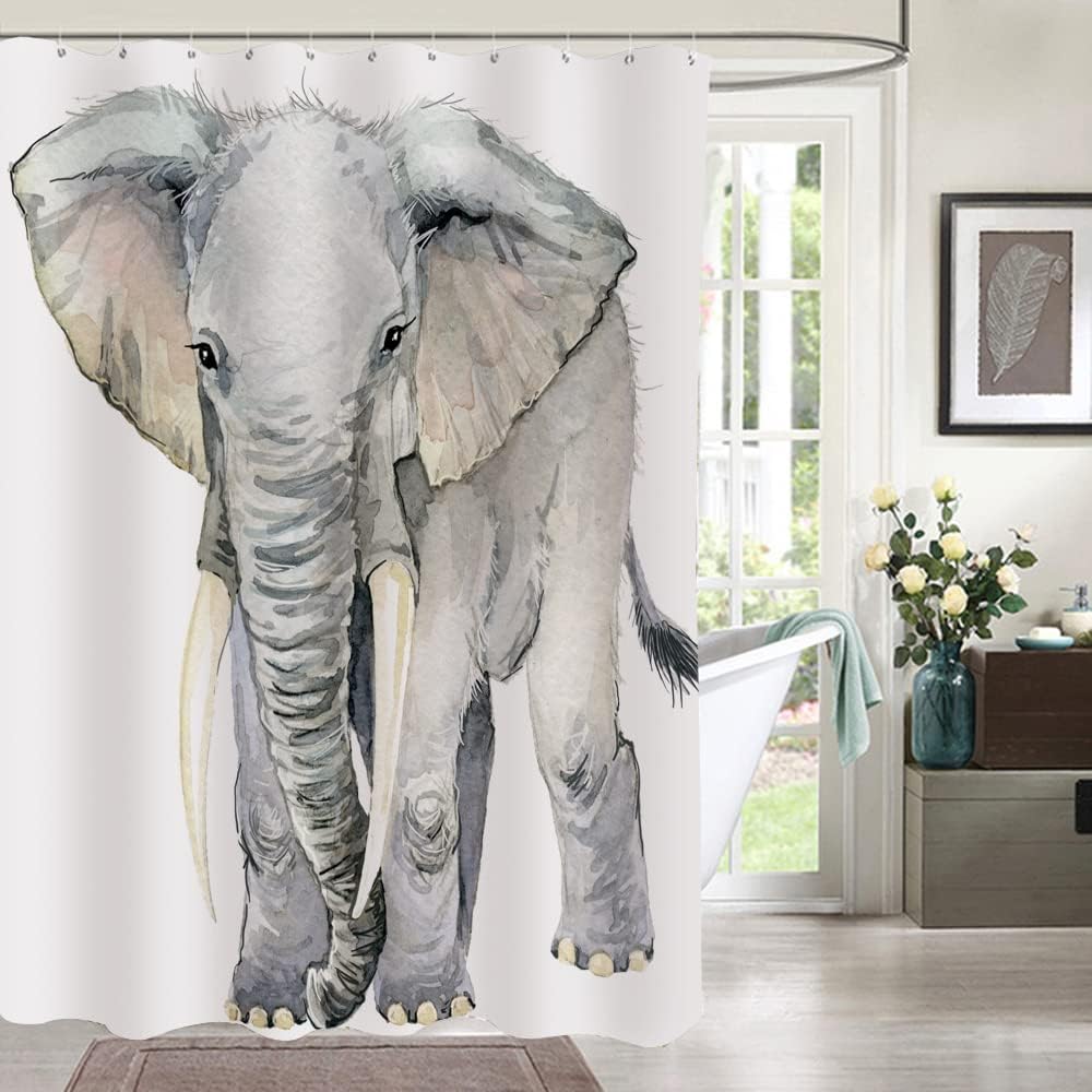 Art Elephant Watercolor Elephant Gray Shower Curtain for Bathroom Decor