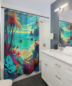 Art Nouveau Beach Scene Shower Curtain for a Luxurious and Elegant Bathroom Decor