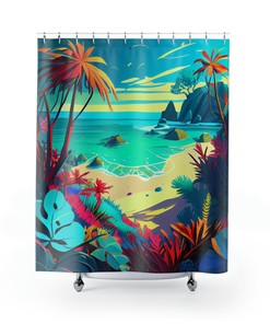 Art Nouveau Beach Scene Shower Curtain for a Luxurious and Elegant Bathroom Decor