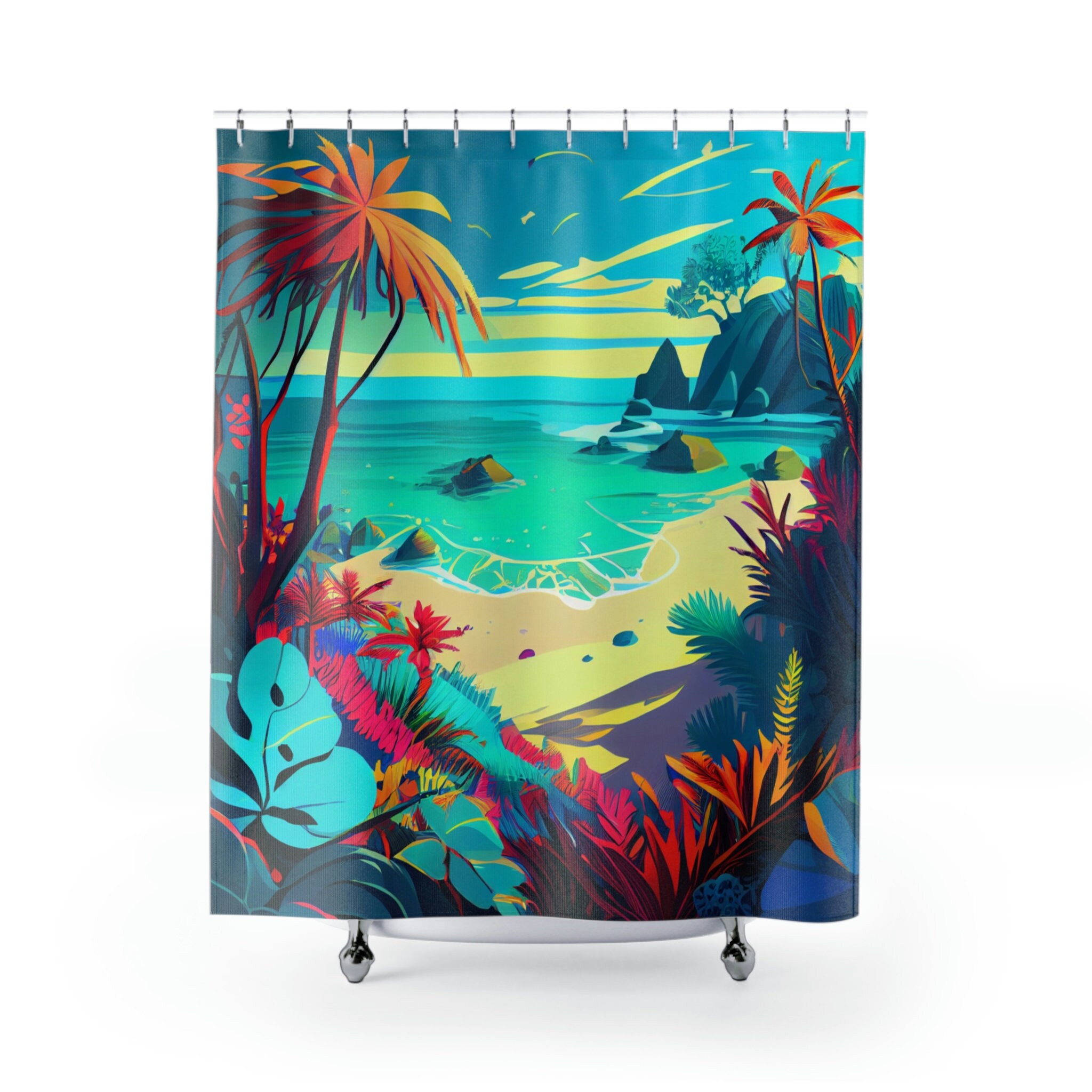 Art Nouveau Beach Scene Shower Curtain for a Luxurious and Elegant Bathroom Decor