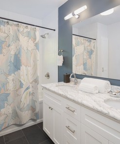 Art Nouveau Pink and Blue Vintage Shower Curtain with William Morris Style Design