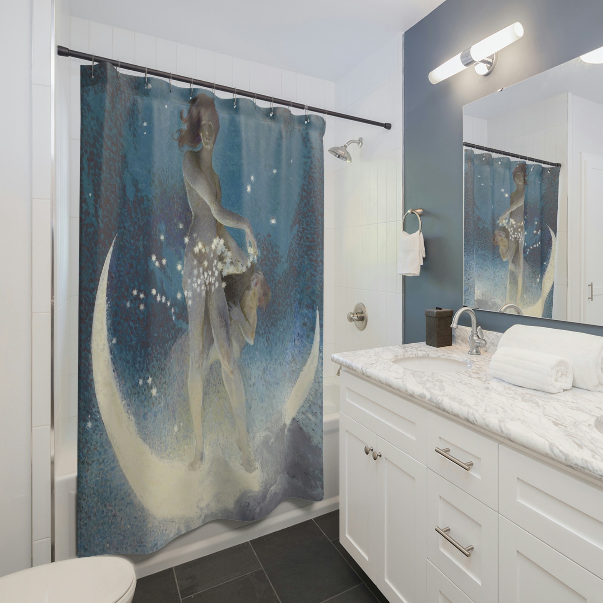 Art Nouveau Scattering Stars 1927 Bashfield Child Night Scene Shower Curtain