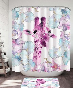 Art Painting Giraffe Purple Shower Curtain Set, Creative Bathroom Decor with Wildlife Theme