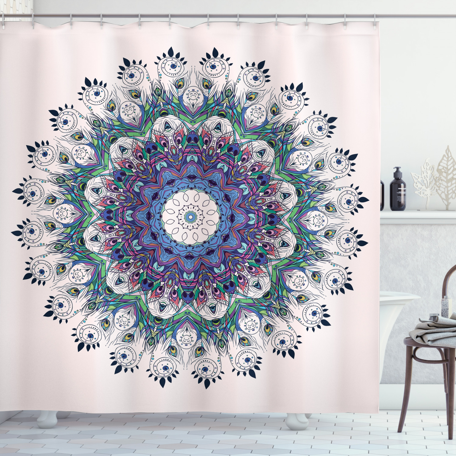 Art Peacock Print Mandala Shower Curtain for Elegant Bathroom Decor